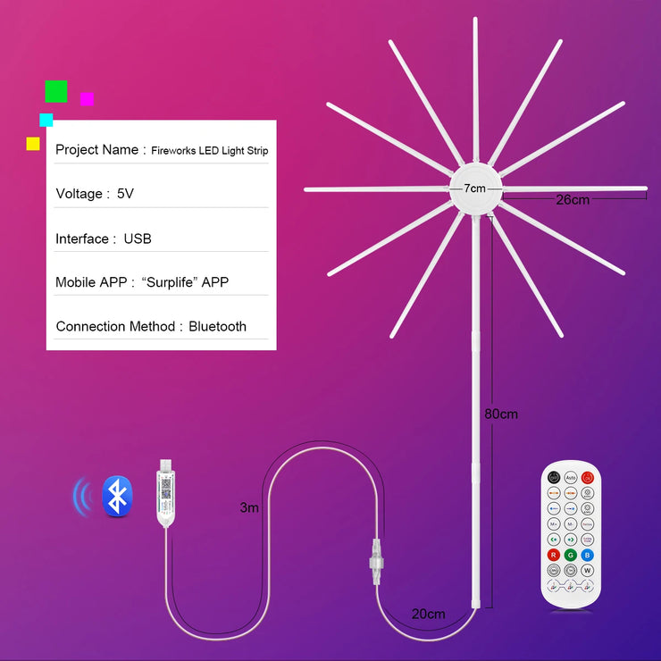 Christmas Fireworks Light RGBIC LED String Light USB LED Garland Lamp Outdoor Garden Room Camping Wedding Decor Fairy Lights