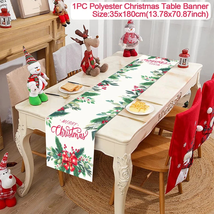 Christmas Table Runner Merry Christmas Decoration for Home Xmas Party Decor 2025 Navidad Notal Noel Ornament Happy New Year 2026