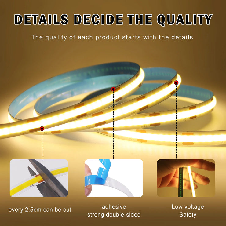 CR2025 Powered COB LED Light Strip 5V 8mm PCB Flexible Tape Ribbon Night Lamp TV Backlights Warm/White/Red/Green/Pink/Ice Blue