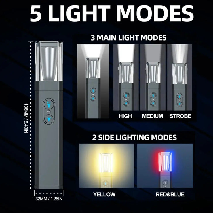2025 10000Lums Dual Light Source Flashlight with Power Bank Function Built in Battery Camping Flash light with warning light