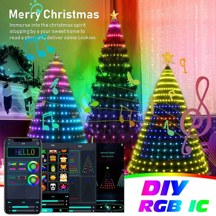 Christmas Decorations 2024 Christmas Tree Led Lights String Application DIY Image LED RGB IC Fairy Lights Bluetooth Control