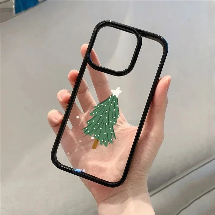 Christmas Tree Pattern Clear Phone Case for iPhone 12 11 13 14 15 16 Pro Max X XR XS 7 8 16 Plus SE 2020 2022 Shockproof Cover