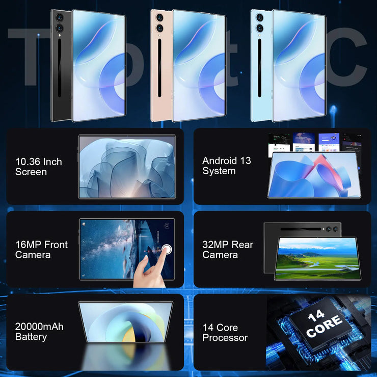 2025 Tablet Android 20000mAh 10.36 inch Global Version 22GB+2TB New Network 14 Core Android 13.0 Wifi Tablet