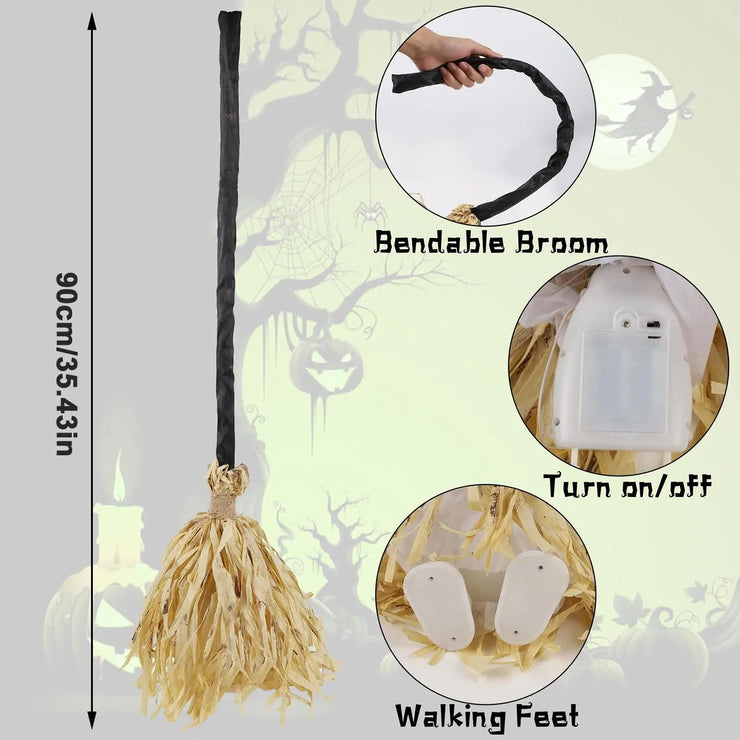 2025 LED Halloween Witch Broom With Sound Spooky Lighted Moving Broom Halloween Dancing Witch Broom For Door Porch House