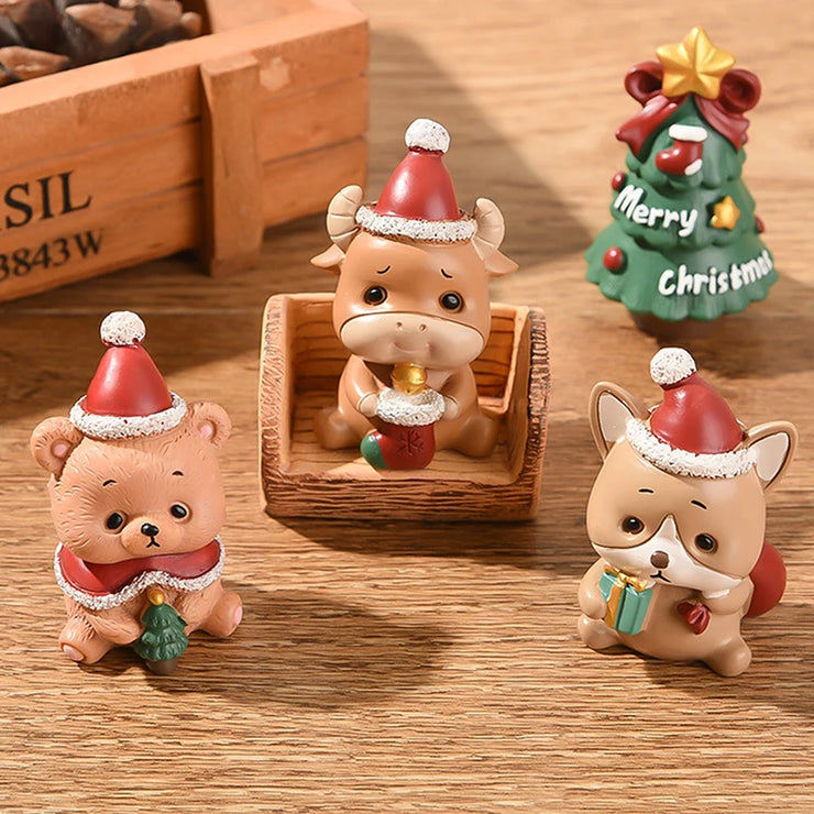 【MAX-22】Christmas Series Resin Animal Party Creative Mini Christma Tree Old Girl Kids Cute Gift Home Decoration Supplies Decor