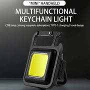 2025 LED Flashlight 1000LM USB Rechargeable COB Work Lights IPX4 Waterproof Keychain Light Lantern for Outdoor Camping Hiking