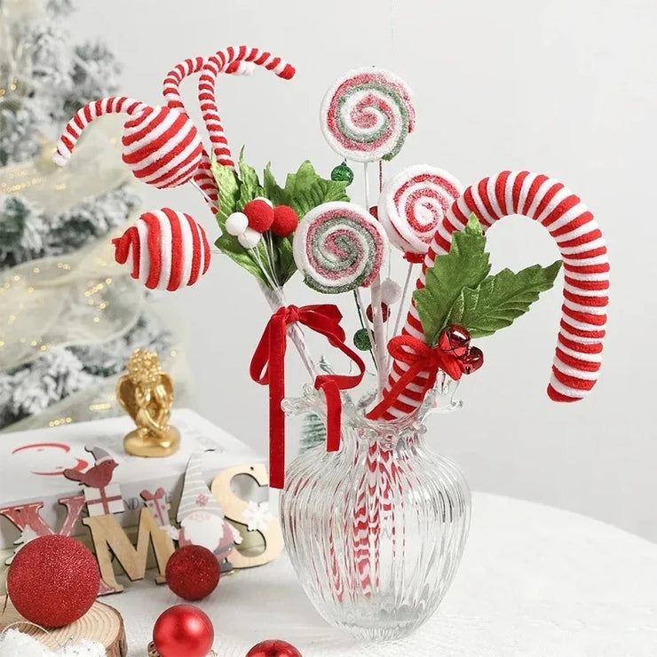 Christmas Decorations Candy Snow Berries Artificial Bouquet Xmas Tree Pendant Ornament Home Decor New Year 2025 Gift Accessories