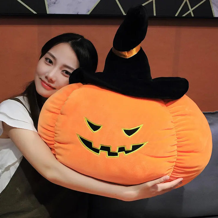 2025 Happy Halloween Party Wearing Hat Pumpkin Demon Doll Stuffed Soft Halloween Plush Toy PP Cotton Funny Pumpkin Throw Pillow