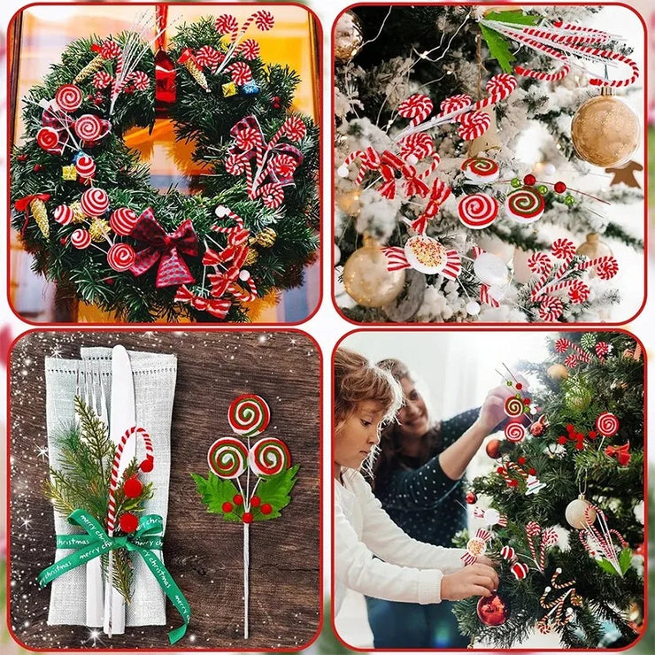 Christmas Decorations Candy Snow Berries Artificial Bouquet Xmas Tree Pendant Ornament Home Decor New Year 2025 Gift Accessories