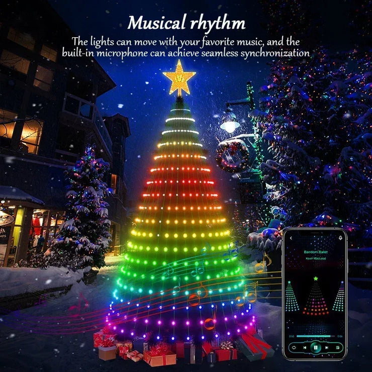 Christmas Tree Starlight Decorations, Timer-Controlled Ambient Lighting, Smart Christmas Light Strips, Bluetooth App-Controlled