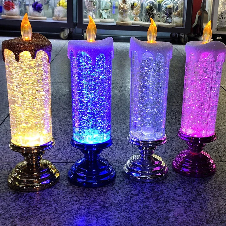 Christmas LED Candle Light Decorative Craft Night Lights Swirling Glitter Colorful Fantasy Crystal Night Lights Xmas Party Home