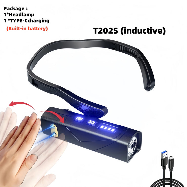 2025New Induction LED Headlamp  Ear Hook Lightweight Waterproof Hands-Free Flashlight for Fishing Cycling Running Camping Hiking