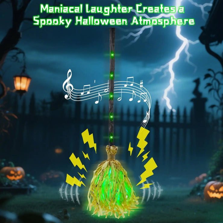 2025 LED Halloween Witch Broom With Sound Spooky Lighted Moving Broom Halloween Dancing Witch Broom For Door Porch House
