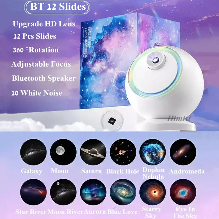 2025 Dynamic Meteor 12 in 1 Ultra Clear Galaxy Projector Lamp Rotary Planetarium Projector Light with Music Player for Kids Gift