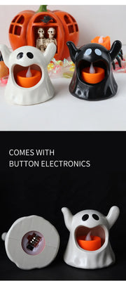 2025 New Halloween Ghost Lamp With LED Flameless Candles Decorative Halloween Party Ghosts Horror Atmosphere Props Decoration