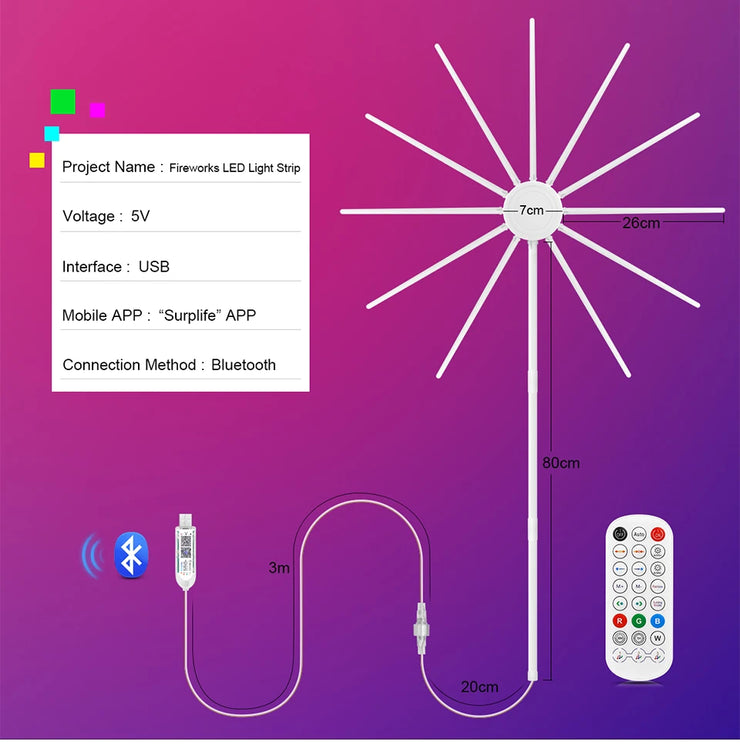 Christmas Fireworks Light RGBIC LED String Light USB LED Garland Lamp Outdoor Garden Room Camping Wedding Decor Fairy Lights