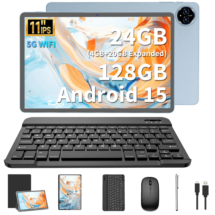 2025 Relndoo 11 Inch Android 15 Tablet , 24GB(4+20 Expanded) RAM+128GB ROM, IPS HD Screen, 5G WiFi, T615 Processor, GPS, Type C