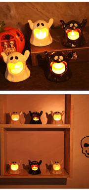 2025 New Halloween Ghost Lamp With LED Flameless Candles Decorative Halloween Party Ghosts Horror Atmosphere Props Decoration