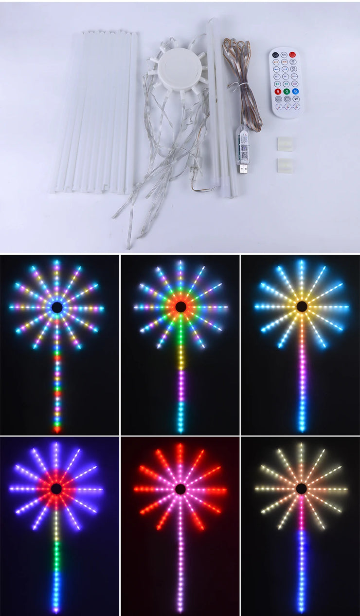 Christmas Fireworks Light RGBIC LED String Light USB LED Garland Lamp Outdoor Garden Room Camping Wedding Decor Fairy Lights