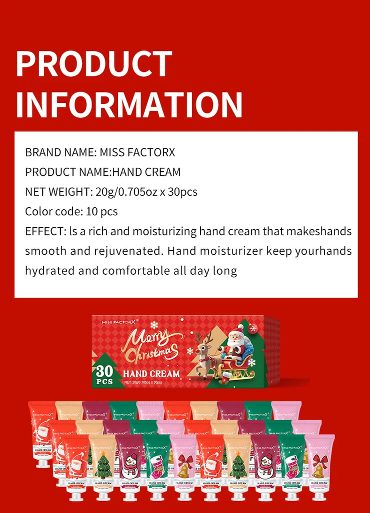 Christmas themed hand cream -30pcs -5 flavors, - deep moisturizing and soft formula, long-lasting fragrance