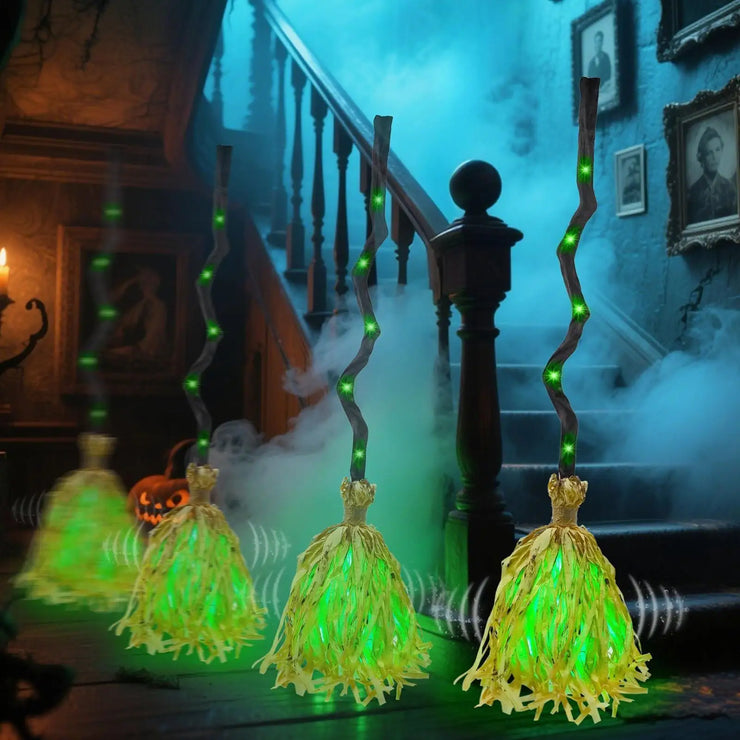 2025 LED Halloween Witch Broom With Sound Spooky Lighted Moving Broom Halloween Dancing Witch Broom For Door Porch House