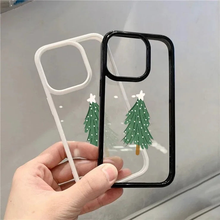 Christmas Tree Pattern Clear Phone Case for iPhone 12 11 13 14 15 16 Pro Max X XR XS 7 8 16 Plus SE 2020 2022 Shockproof Cover