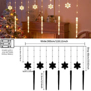 Christmas LED Curtain Lights, Boasting Snowflake & Icicle Patterns, Battery - Driven Fairy String Lights Suited for Home Party
