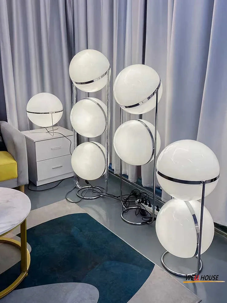 2025 Modern Creative LED Floor Lamp Chrome Metal White Acrylic Ball Lights Art Lighting Living Dining Room Bedroom Home Decor