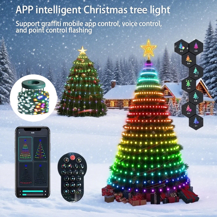 Christmas Tree Starlight Decorations, Timer-Controlled Ambient Lighting, Smart Christmas Light Strips, Bluetooth App-Controlled