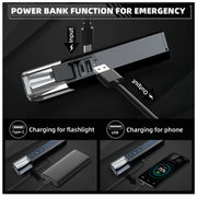 2025 10000Lums Dual Light Source Flashlight with Power Bank Function Built in Battery Camping Flash light with warning light
