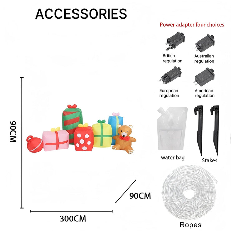 9.84FT Christma Holiday Inflatable Xmas LED Inflatable Yard Decor Boxes Teddy Bear Decor Home Decor Toy Gifts Ornaments Supplies