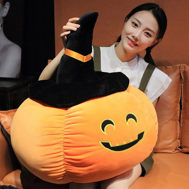 2025 Happy Halloween Party Wearing Hat Pumpkin Demon Doll Stuffed Soft Halloween Plush Toy PP Cotton Funny Pumpkin Throw Pillow