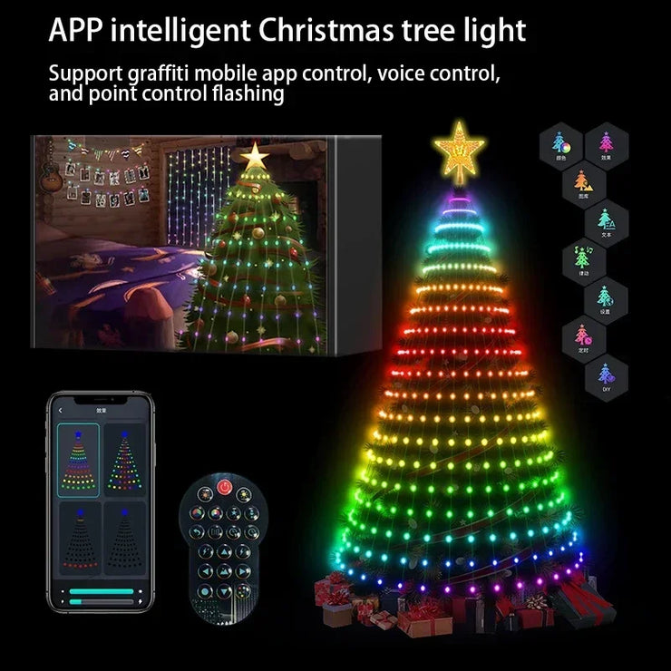 Christmas Tree Starlight Decorations, Timer-Controlled Ambient Lighting, Smart Christmas Light Strips, Bluetooth App-Controlled