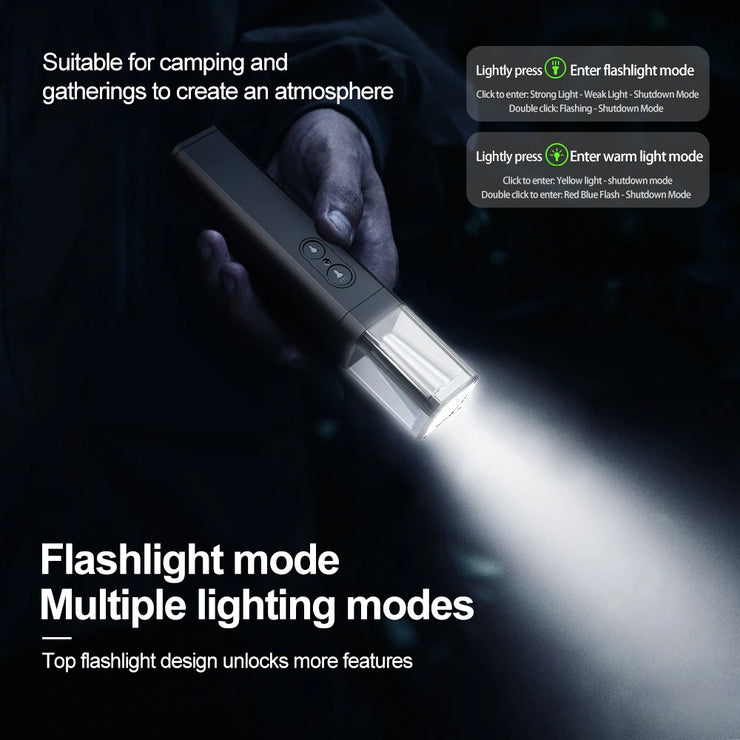 2025 10000Lums Dual Light Source Flashlight with Power Bank Function Built in Battery Camping Flash light with warning light