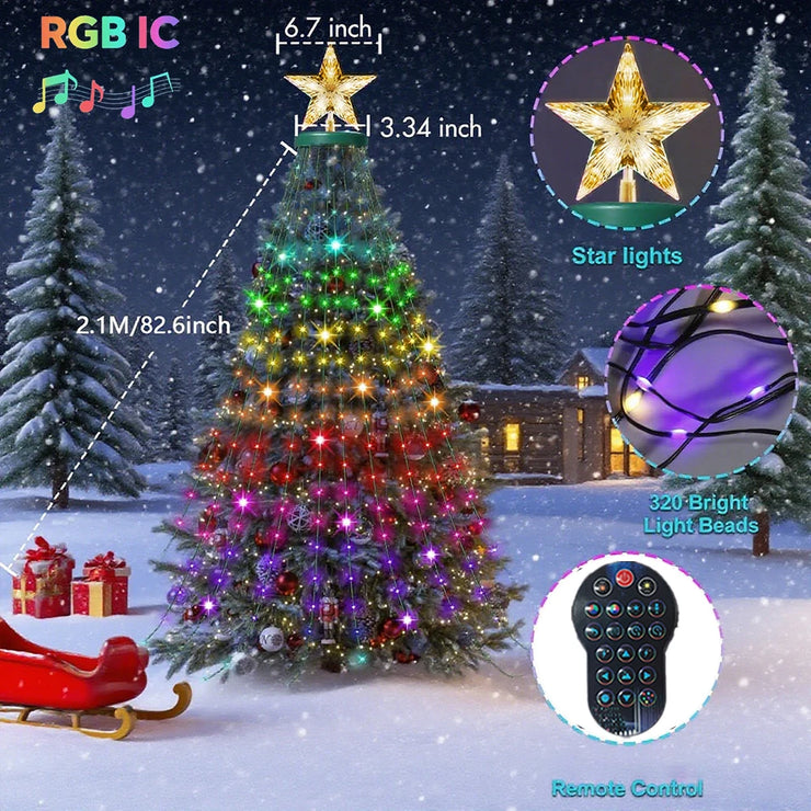 Christmas Tree Starlight Decorations, Timer-Controlled Ambient Lighting, Smart Christmas Light Strips, Bluetooth App-Controlled