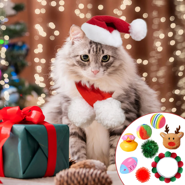 24pcs 2025 Christmas Festival Cat Advents Calendar Play Toys Countdown Surprise Present Box Decorations Gifts Teasing Stick Pet