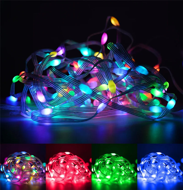 Christmas Tree Lights Outdoor Indoor, 100LED 10M WS2812B RGBIC Lights, String Lights IP65 Waterproof Bluetooth Fairy LED String