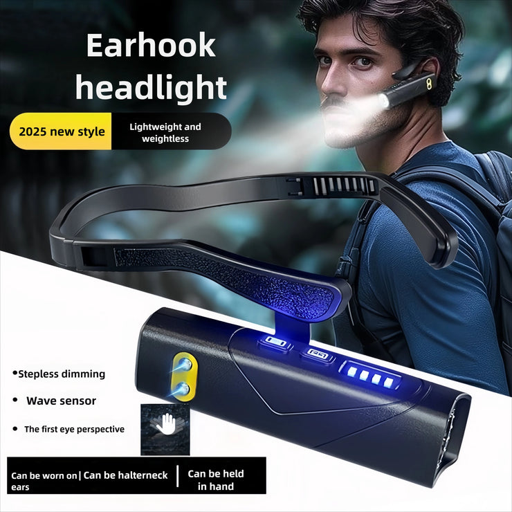 2025New Induction LED Headlamp  Ear Hook Lightweight Waterproof Hands-Free Flashlight for Fishing Cycling Running Camping Hiking