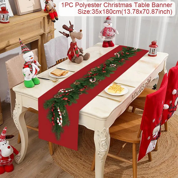 Christmas Table Runner Merry Christmas Decoration for Home Xmas Party Decor 2025 Navidad Notal Noel Ornament Happy New Year 2026