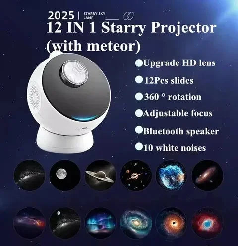2025 Dynamic Meteor 12 in 1 Ultra Clear Galaxy Projector Lamp Rotary Planetarium Projector Light with Music Player for Kids Gift