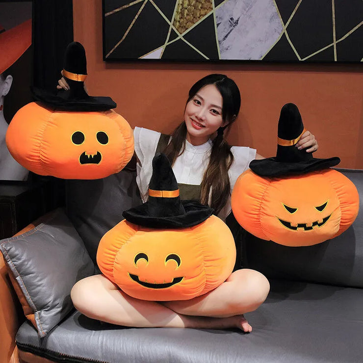2025 Happy Halloween Party Wearing Hat Pumpkin Demon Doll Stuffed Soft Halloween Plush Toy PP Cotton Funny Pumpkin Throw Pillow