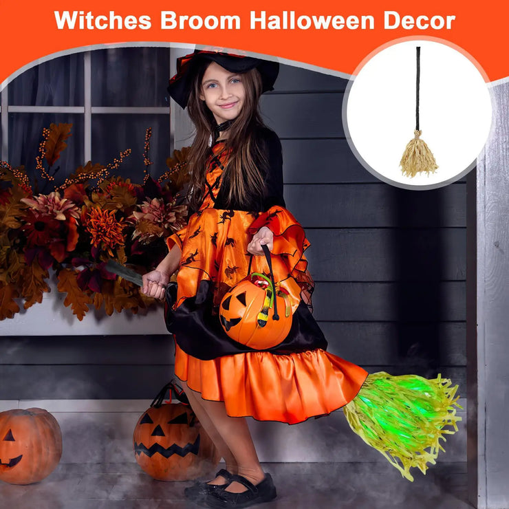 2025 LED Halloween Witch Broom With Sound Spooky Lighted Moving Broom Halloween Dancing Witch Broom For Door Porch House