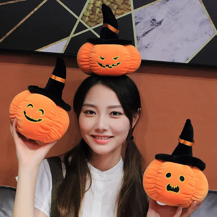 2025 Happy Halloween Party Wearing Hat Pumpkin Demon Doll Stuffed Soft Halloween Plush Toy PP Cotton Funny Pumpkin Throw Pillow