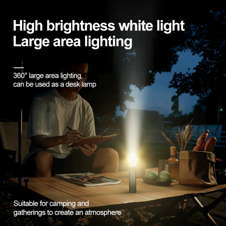 2025 10000Lums Dual Light Source Flashlight with Power Bank Function Built in Battery Camping Flash light with warning light