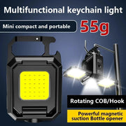 2025 LED Flashlight 1000LM USB Rechargeable COB Work Lights IPX4 Waterproof Keychain Light Lantern for Outdoor Camping Hiking