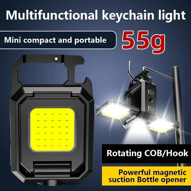 2025 LED Flashlight 1000LM USB Rechargeable COB Work Lights IPX4 Waterproof Keychain Light Lantern for Outdoor Camping Hiking