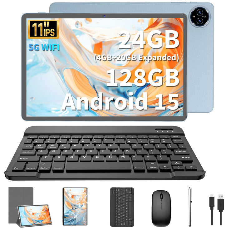 2025 Relndoo 11 Inch Android 15 Tablet , 24GB(4+20 Expanded) RAM+128GB ROM, IPS HD Screen, 5G WiFi, T615 Processor, GPS, Type C