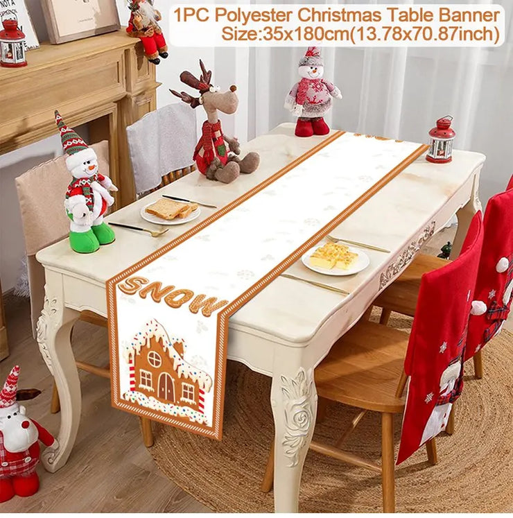 Christmas Table Runner Merry Christmas Decoration for Home Xmas Party Decor 2025 Navidad Notal Noel Ornament Happy New Year 2026