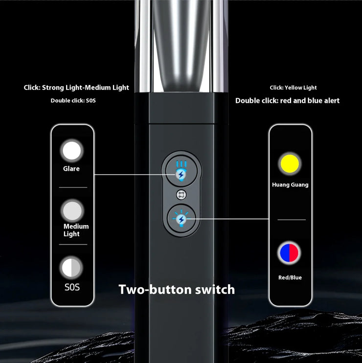 2025 10000Lums Dual Light Source Flashlight with Power Bank Function Built in Battery Camping Flash light with warning light