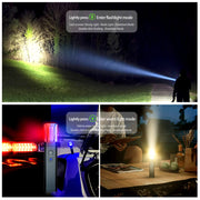 2025 10000Lums Dual Light Source Flashlight with Power Bank Function Built in Battery Camping Flash light with warning light